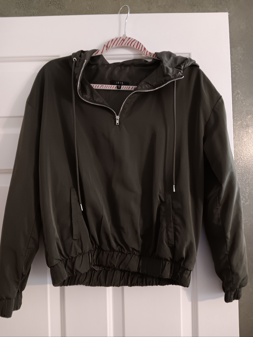 Iris Olive Green Pullover,hood,silk Lined Inside with Accent Trim
